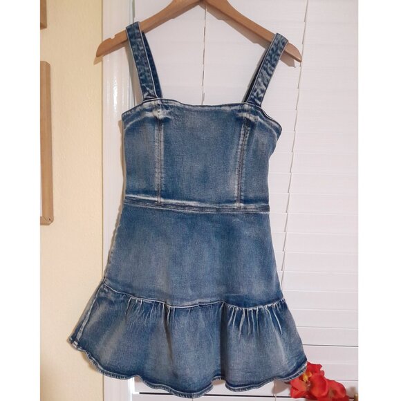 Amanda Uprichard Piper romper denim ruffle back zip size small - Picture 2 of 9